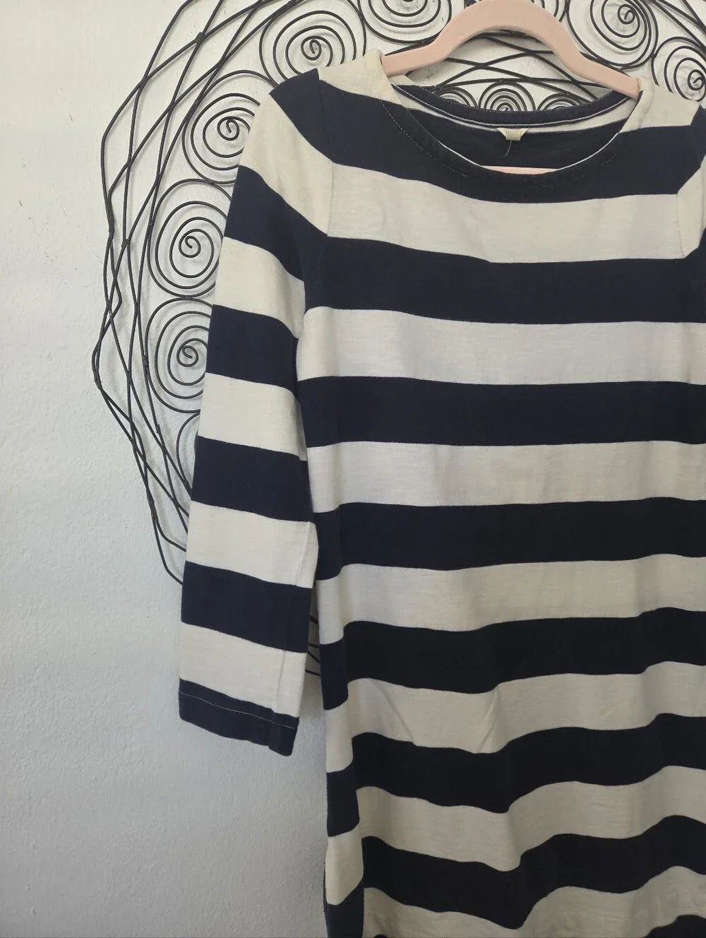 J.Crew XS Navy & Ivory Striped Cotton Boat Neck Nautical Dress Side Zippers